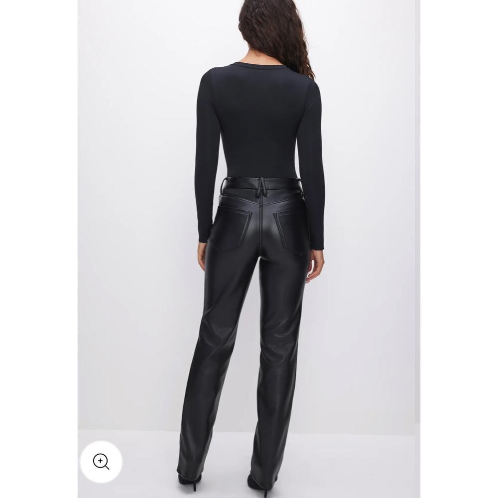 Good American Good Icon Faux Leather Pants Straight Leg Black Womens Size 27 - Picture 3 of 12